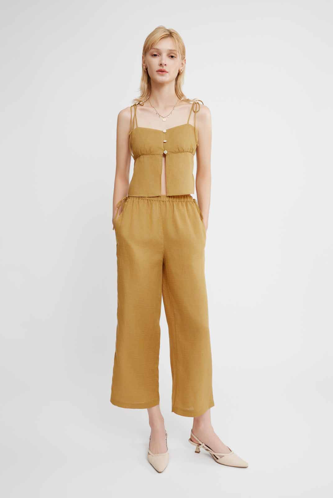Linen Mid-Rise Wide-Leg Pants