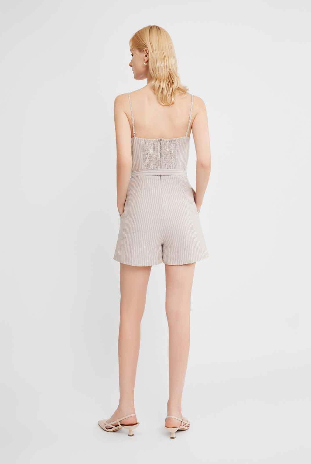 Sleeveless Square-Neck Pleated Romper