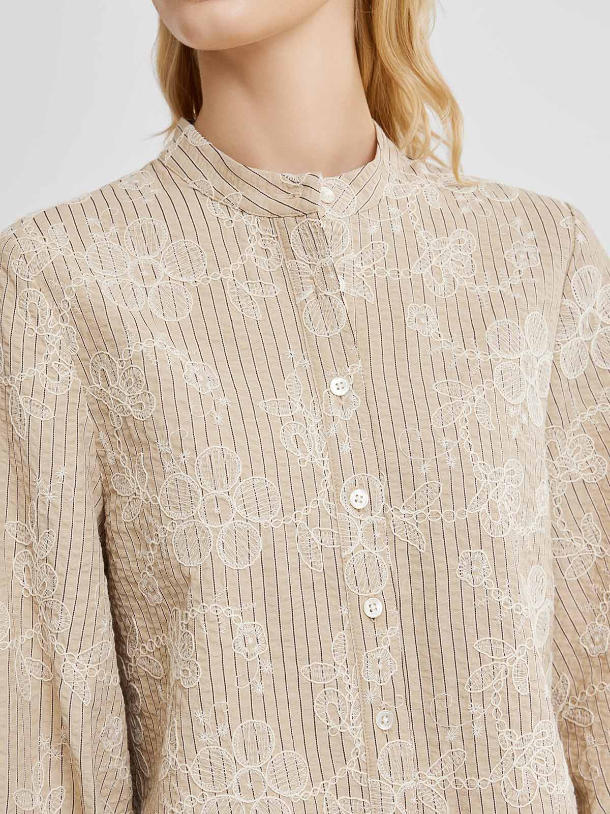 Stand-Collar Puff-Sleeve Shirt