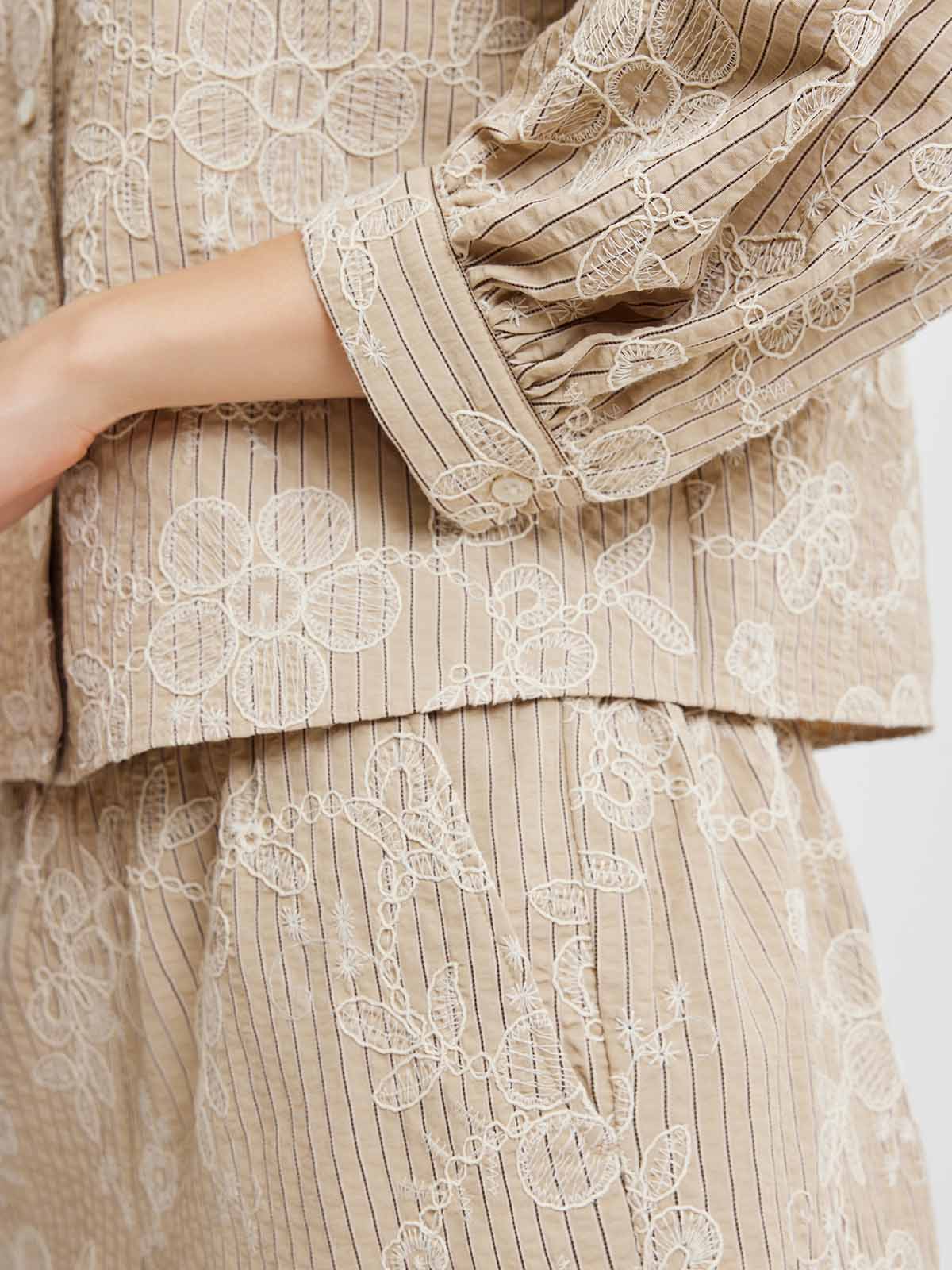 Stand-Collar Puff-Sleeve Shirt