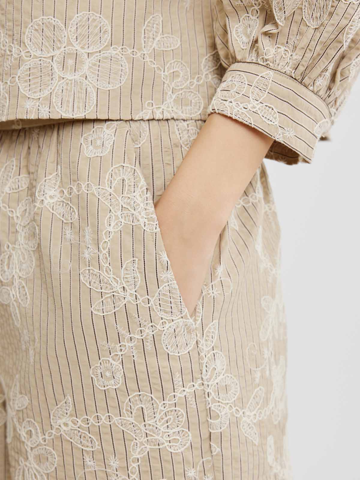 Striped Embroidered Shorts