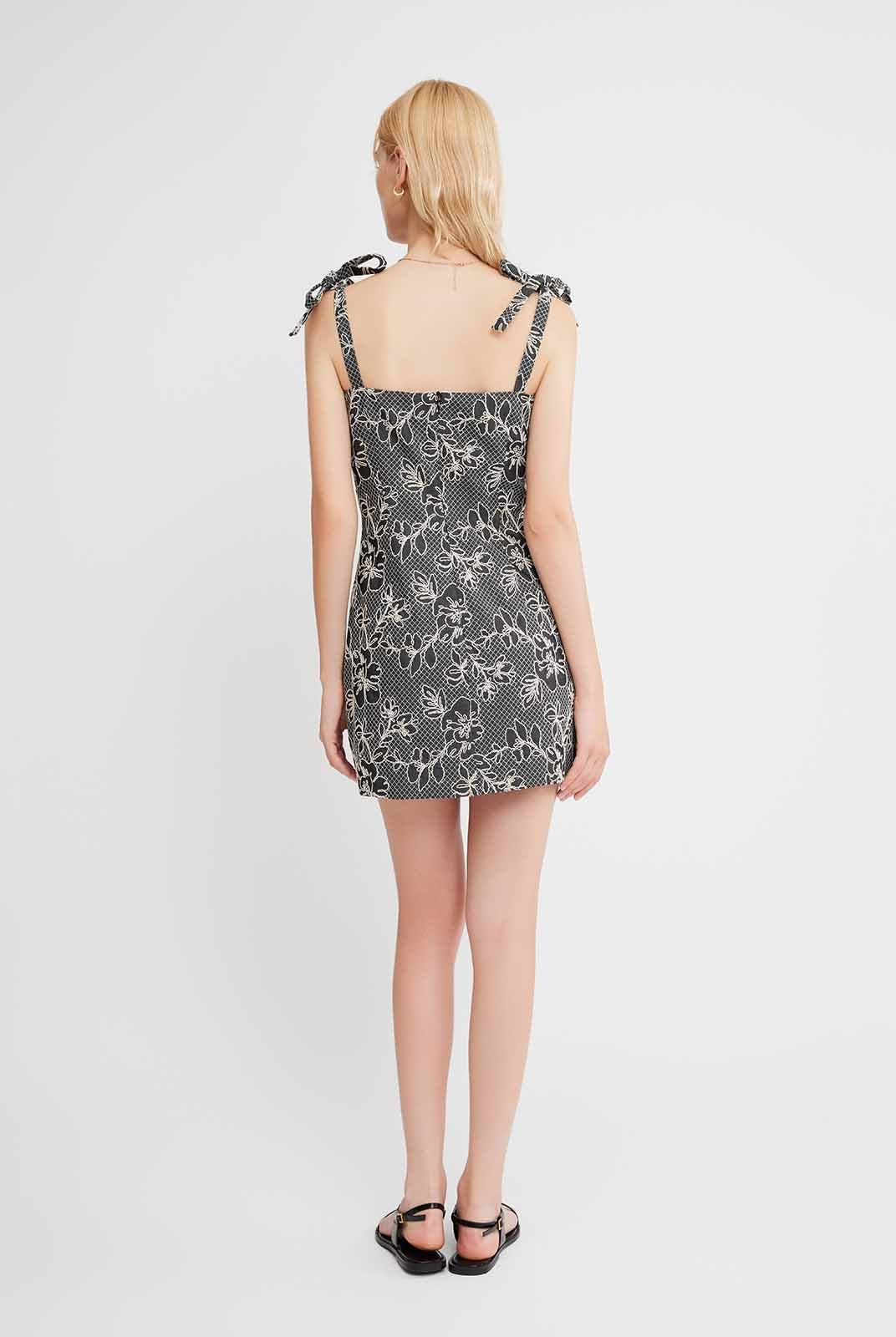 Embroidered Tie-Strap Mini Dress