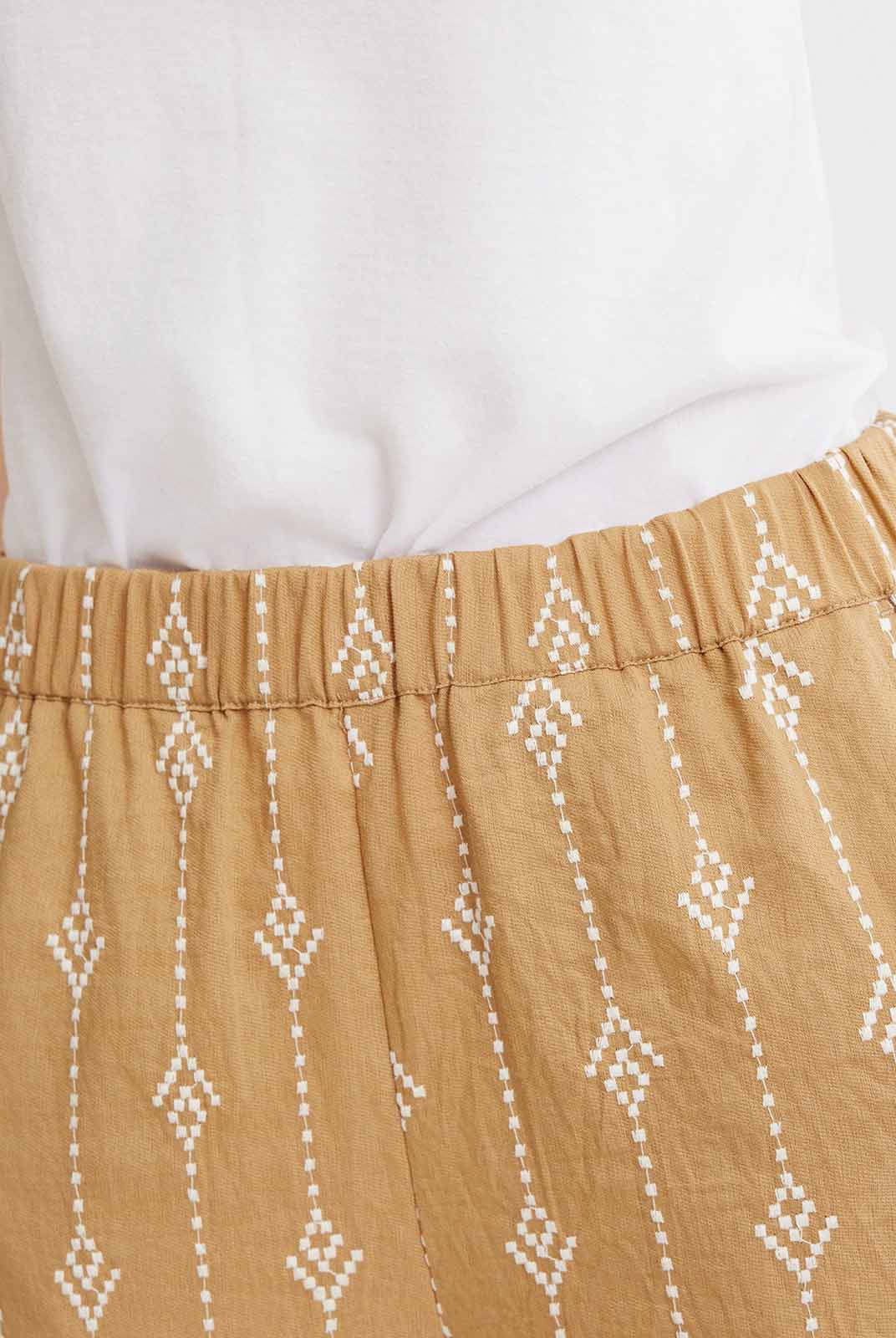 Embroidered Linen Wide-Leg Pants