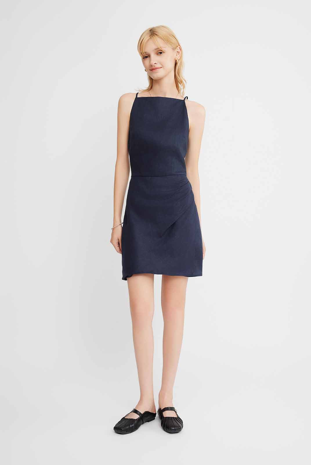 100% Linen Faux-Wrap Mini Dress