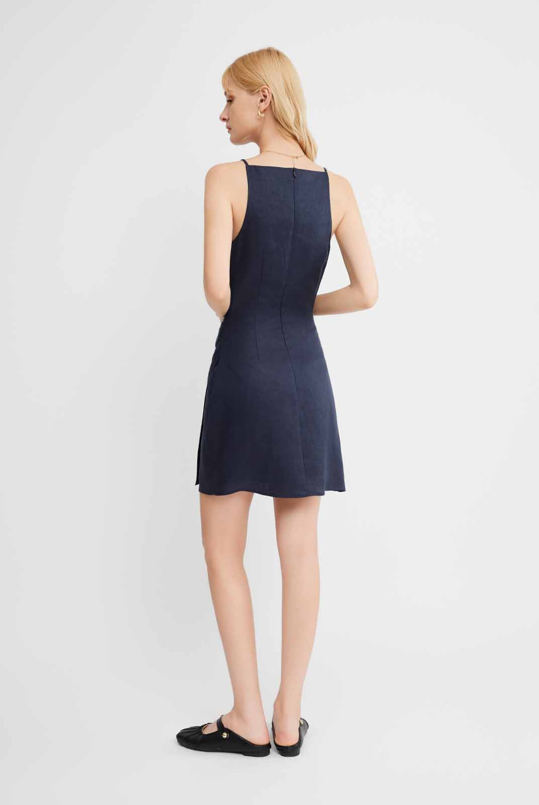 100% Linen Faux-Wrap Mini Dress