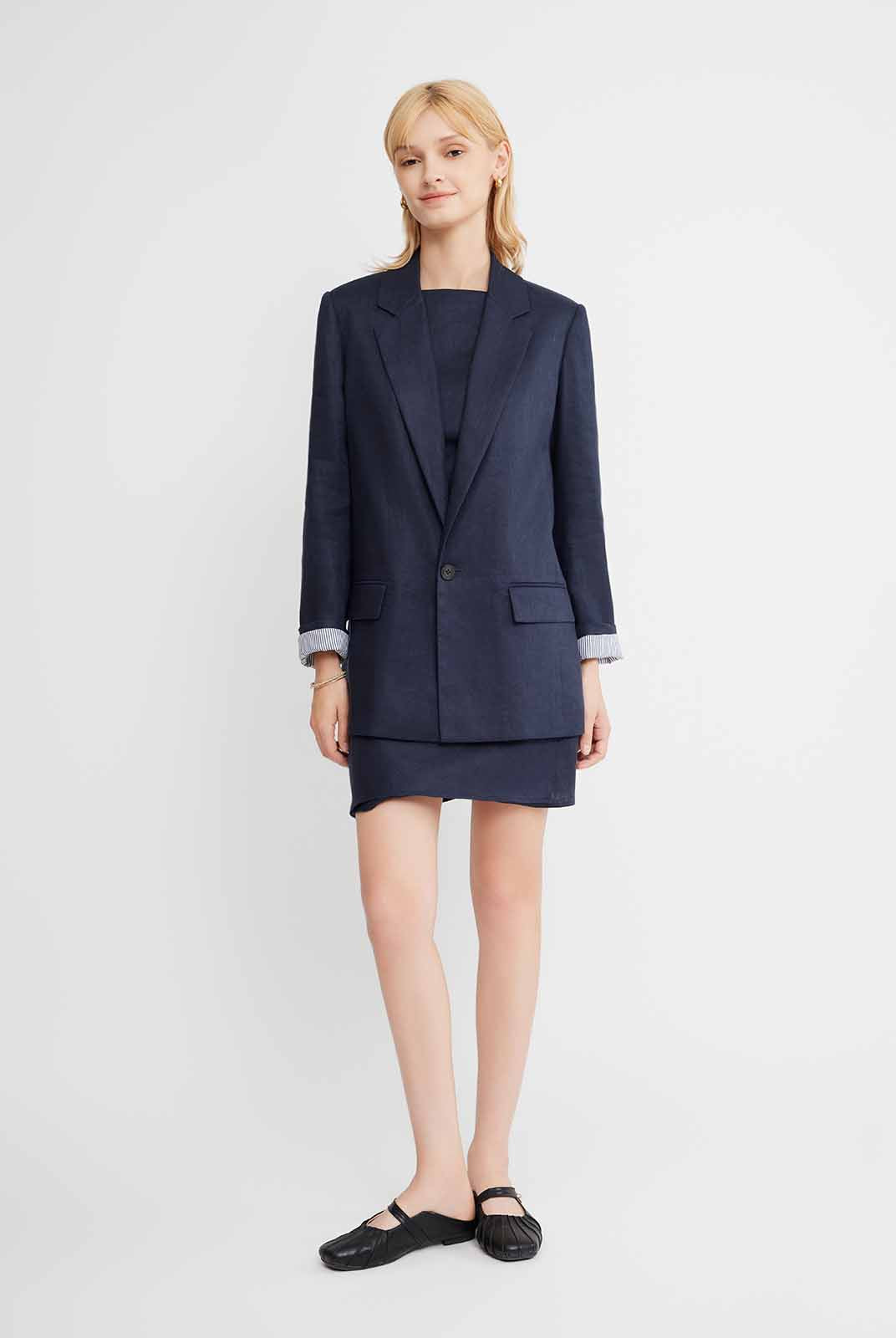 100% Linen Faux-Wrap Mini Dress