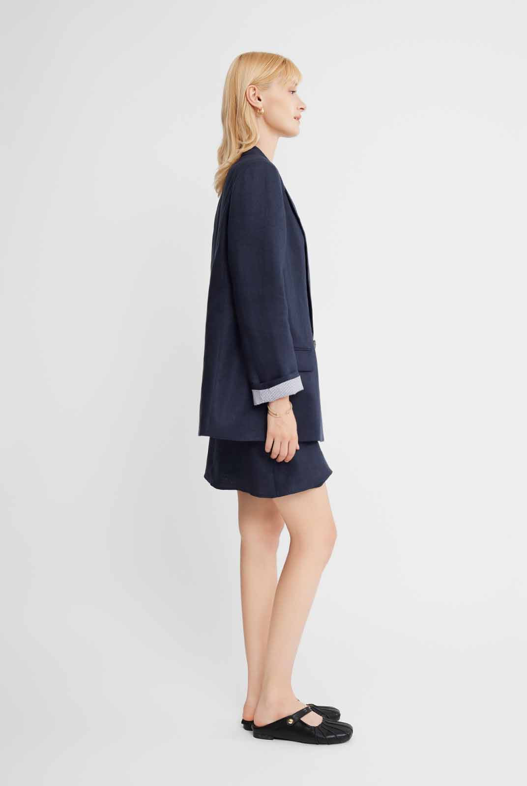 ASOBIO 100% Linen Blazer with Striped Lining