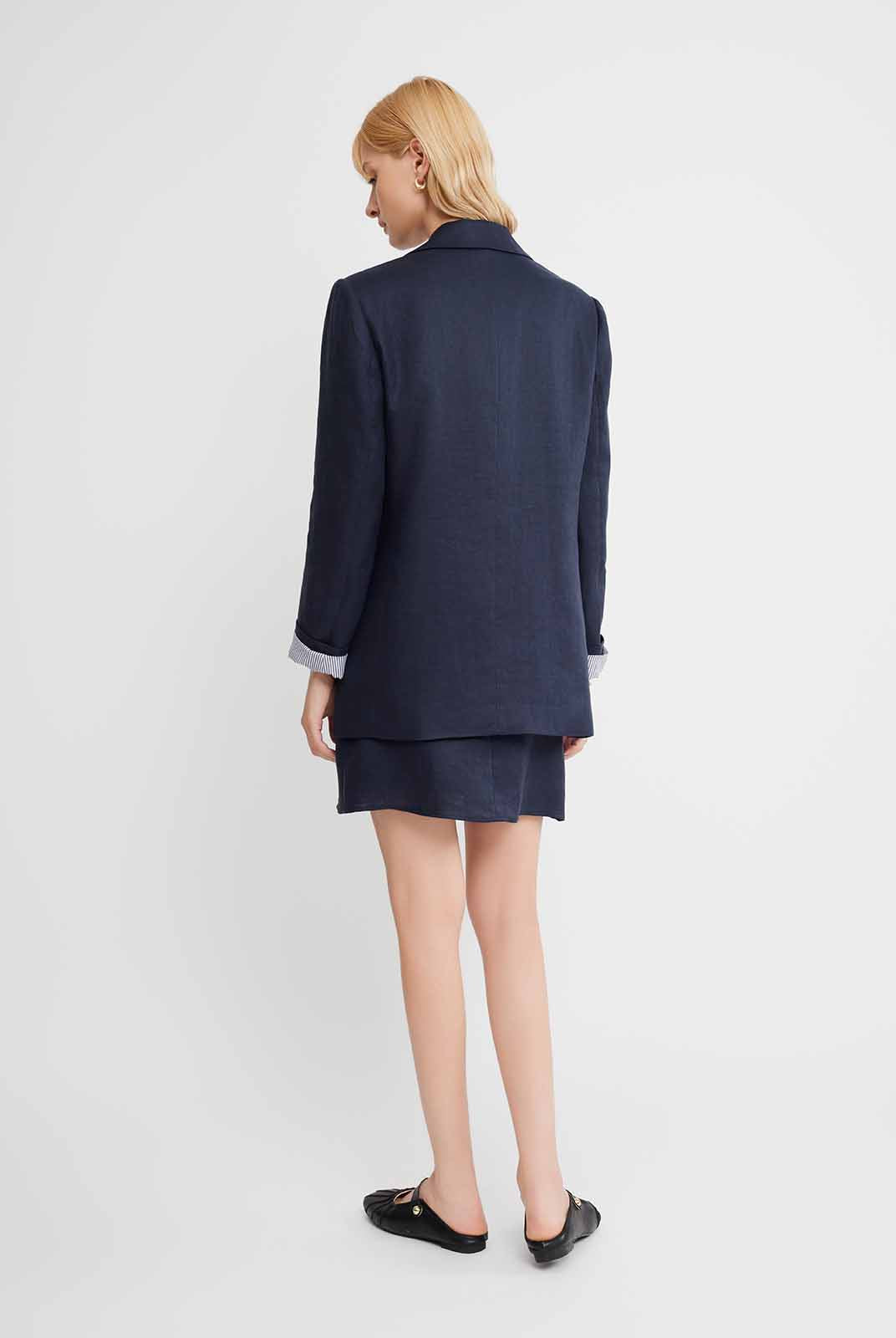 ASOBIO 100% Linen Blazer with Striped Lining