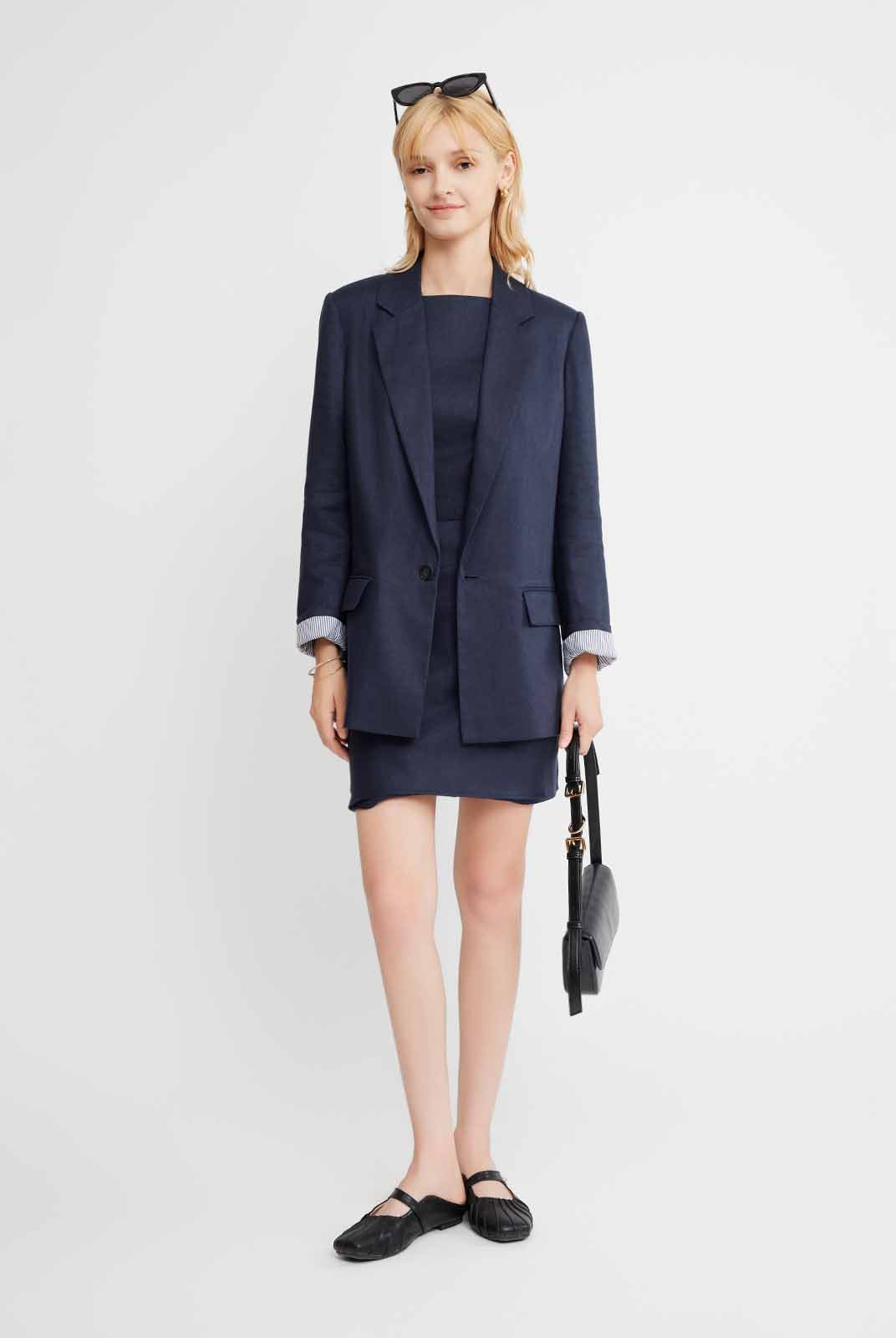 ASOBIO 100% Linen Blazer with Striped Lining