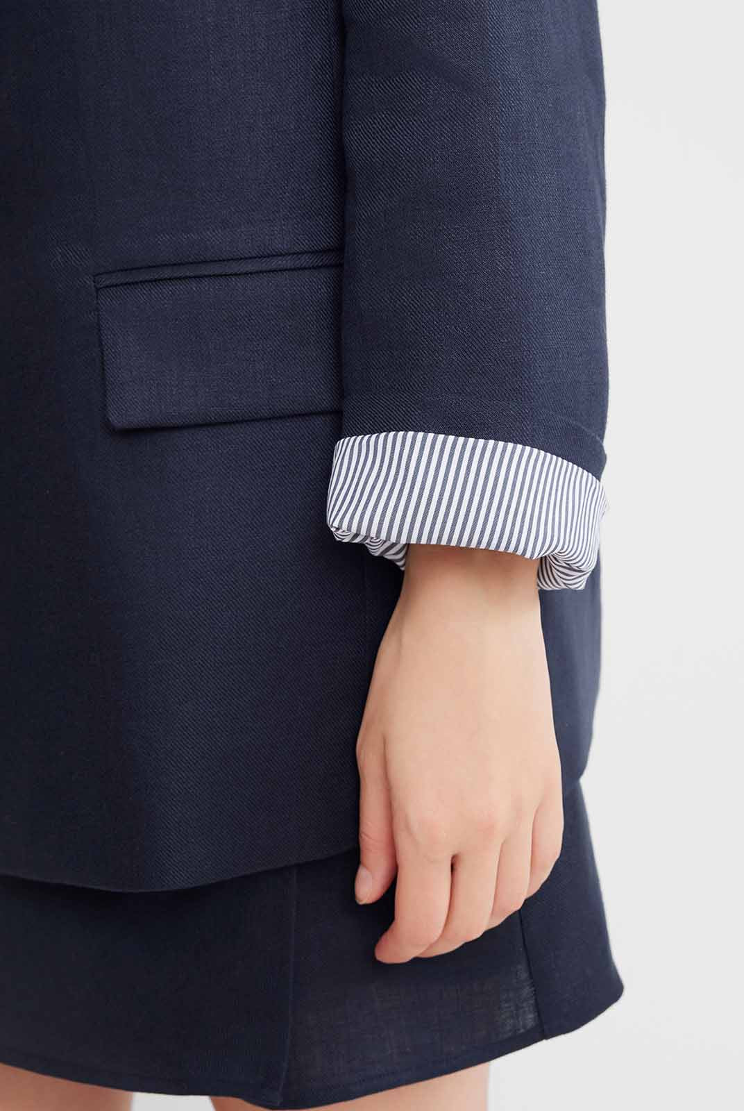 ASOBIO 100% Linen Blazer with Striped Lining