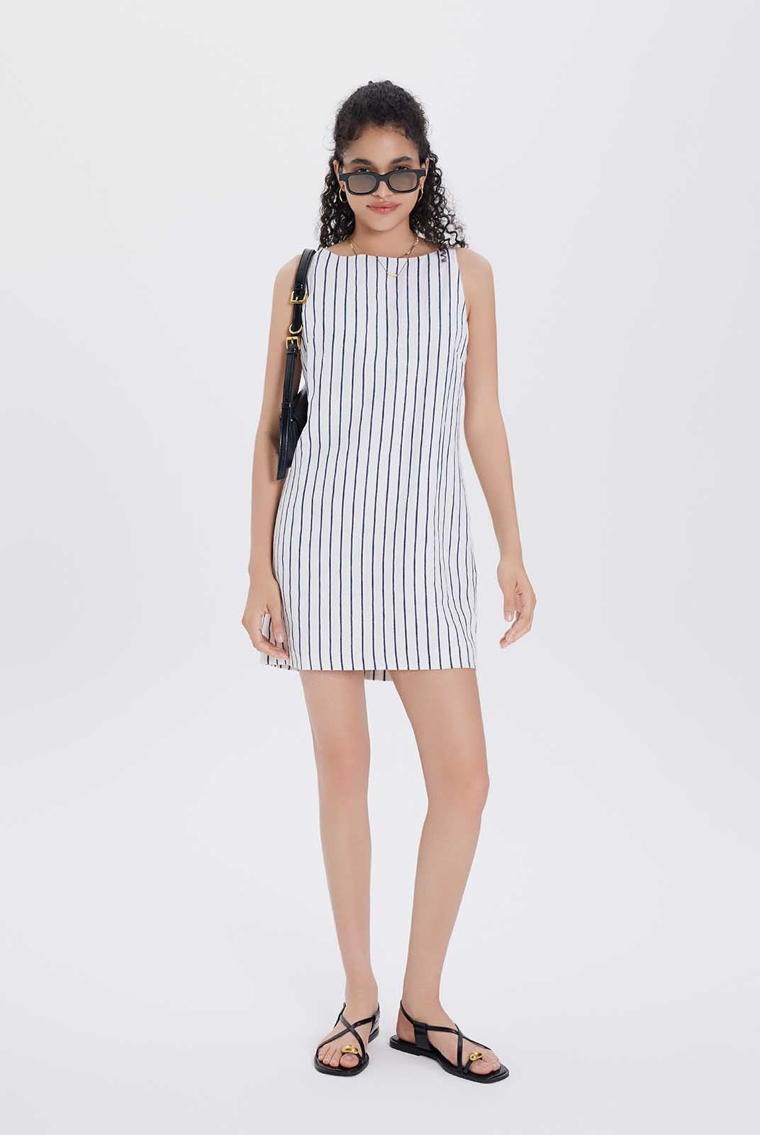 100% Linen Boatneck Mini Dress