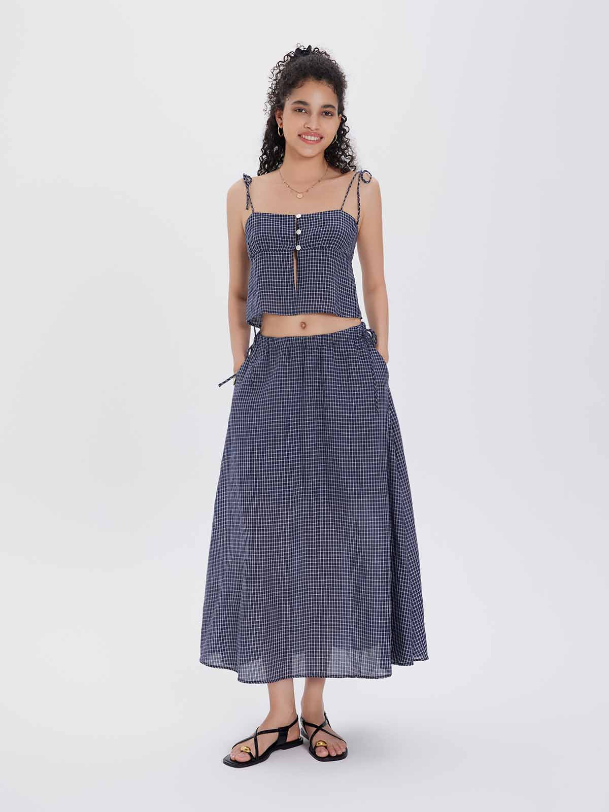 ASOBIO Tie-Waist Lyocell-Linen Maxi Skirt