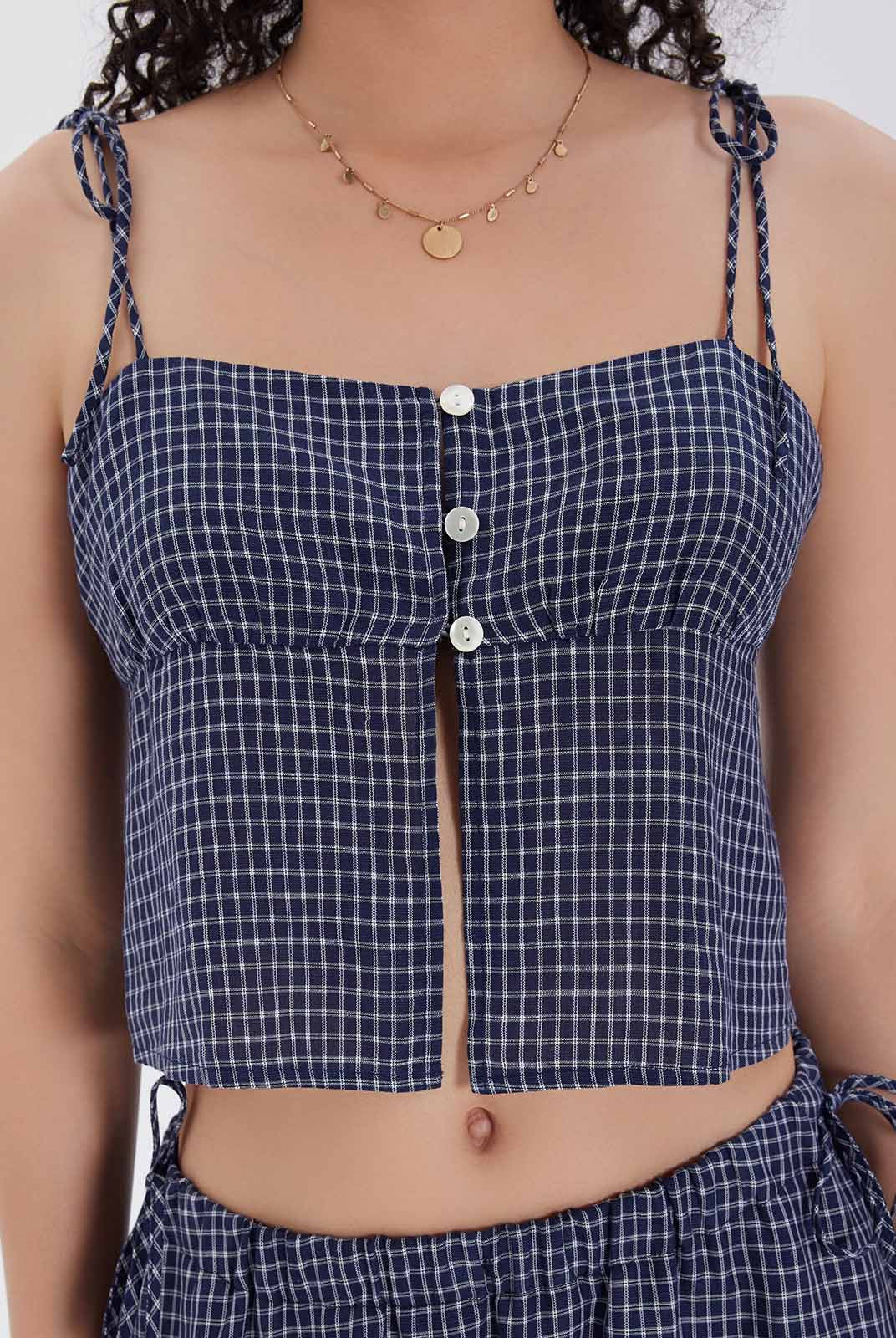 ASOBIO Front Button Tie-Strap Cami Top