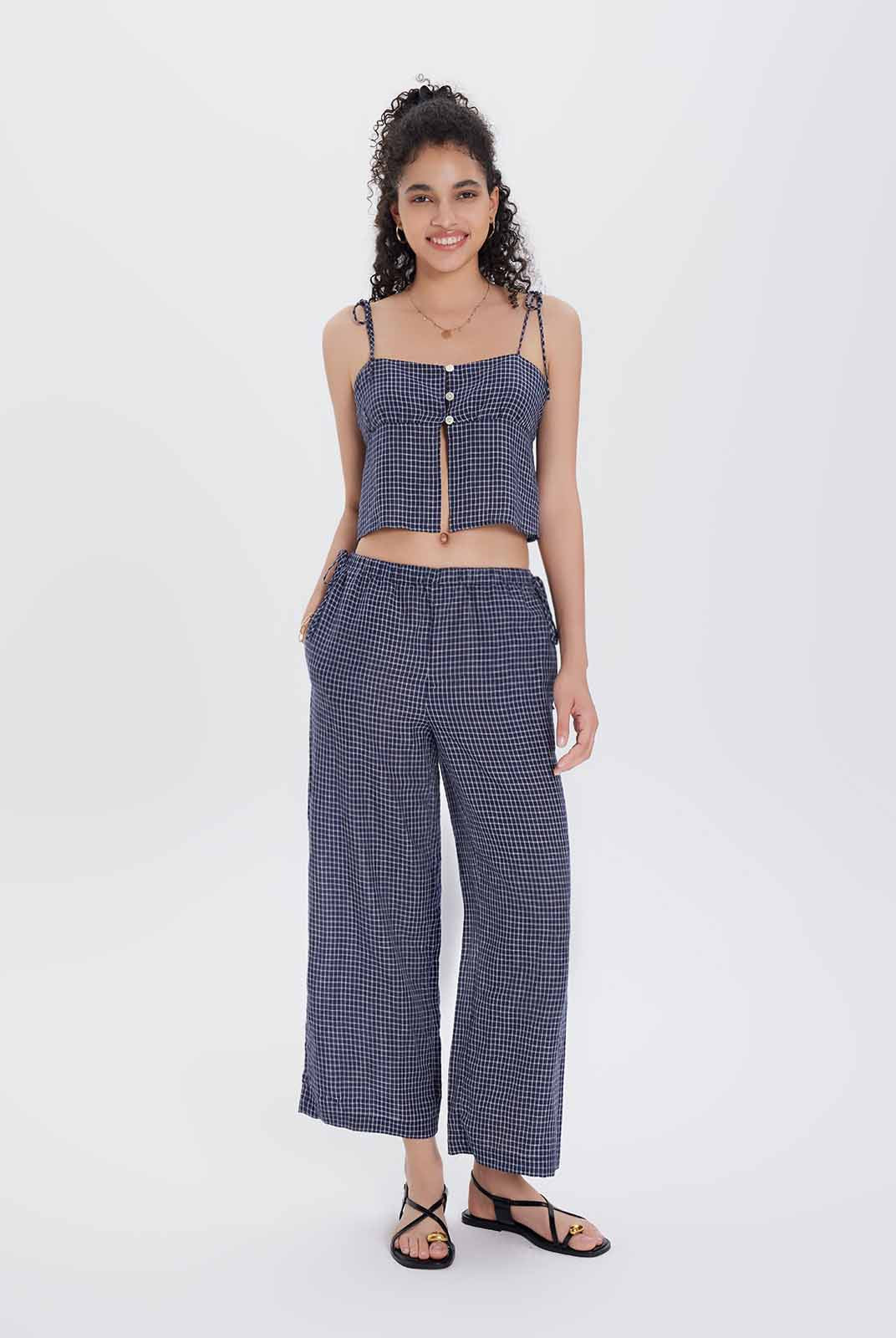 ASOBIO Linen Mid-Rise Wide-Leg Pants