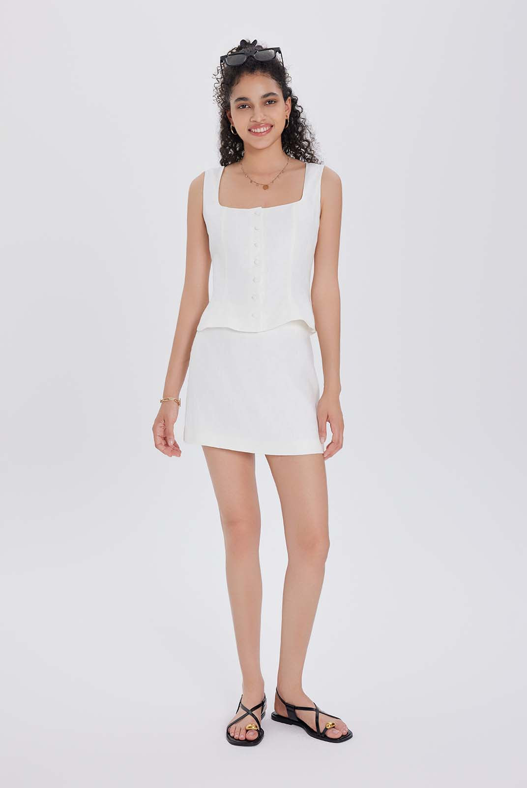 ASOBIO Linen Bustier Top with Peplum Hem