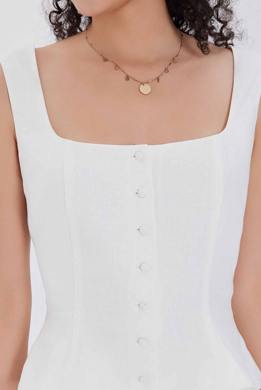 ASOBIO Linen Bustier Top with Peplum Hem