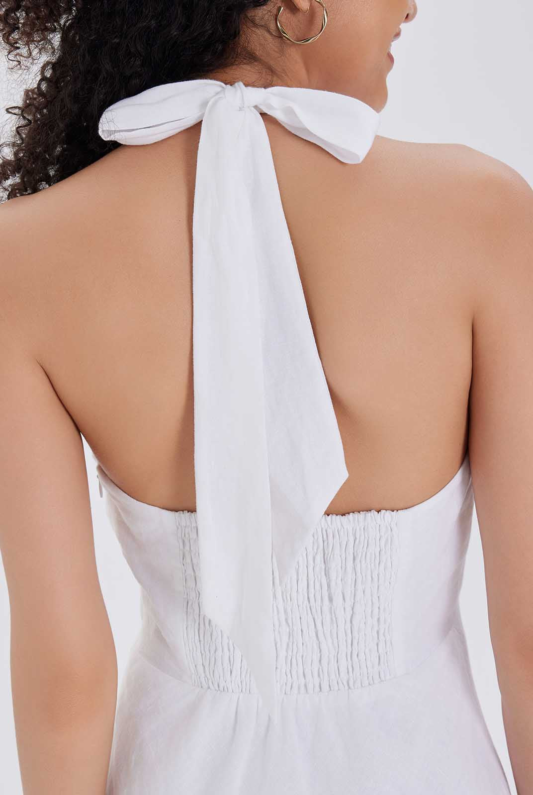 Linen Halter V-Neck Midi Dress