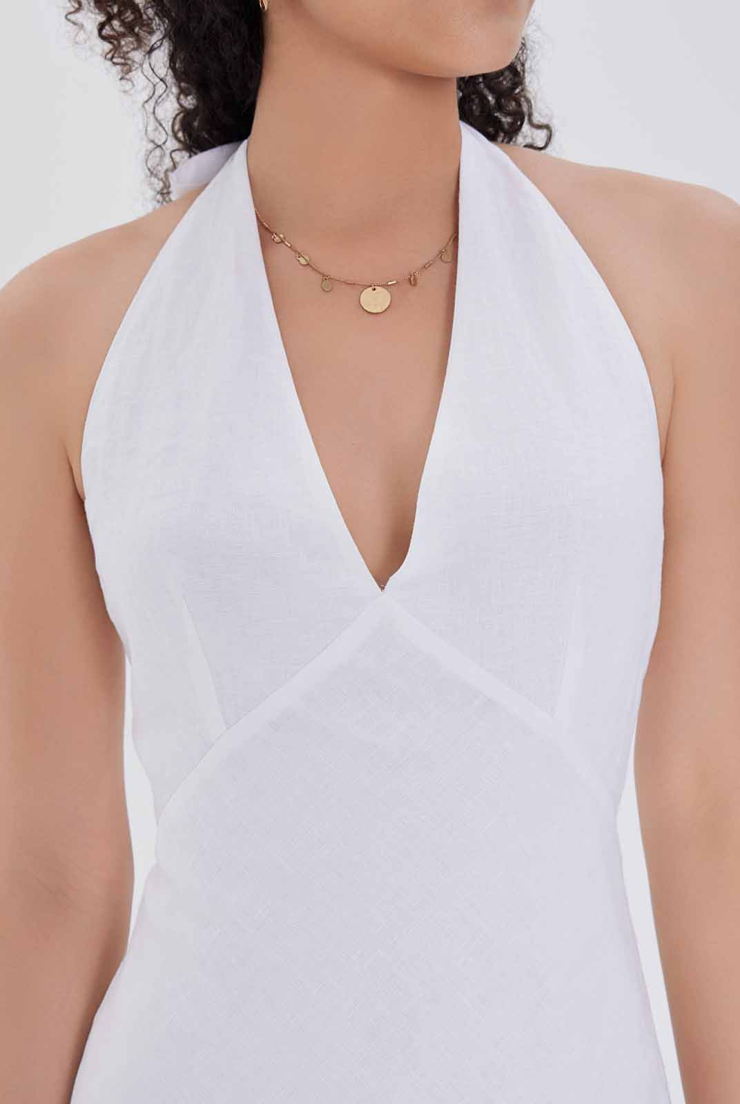 Linen Halter V-Neck Midi Dress
