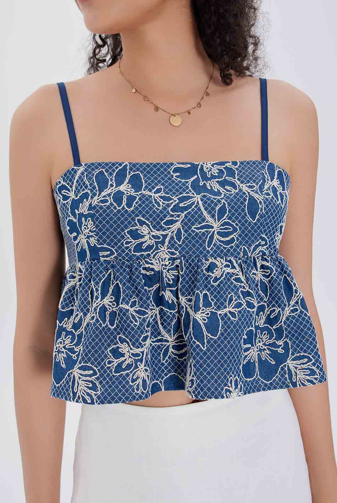 Embroidered Peplum Crop Top