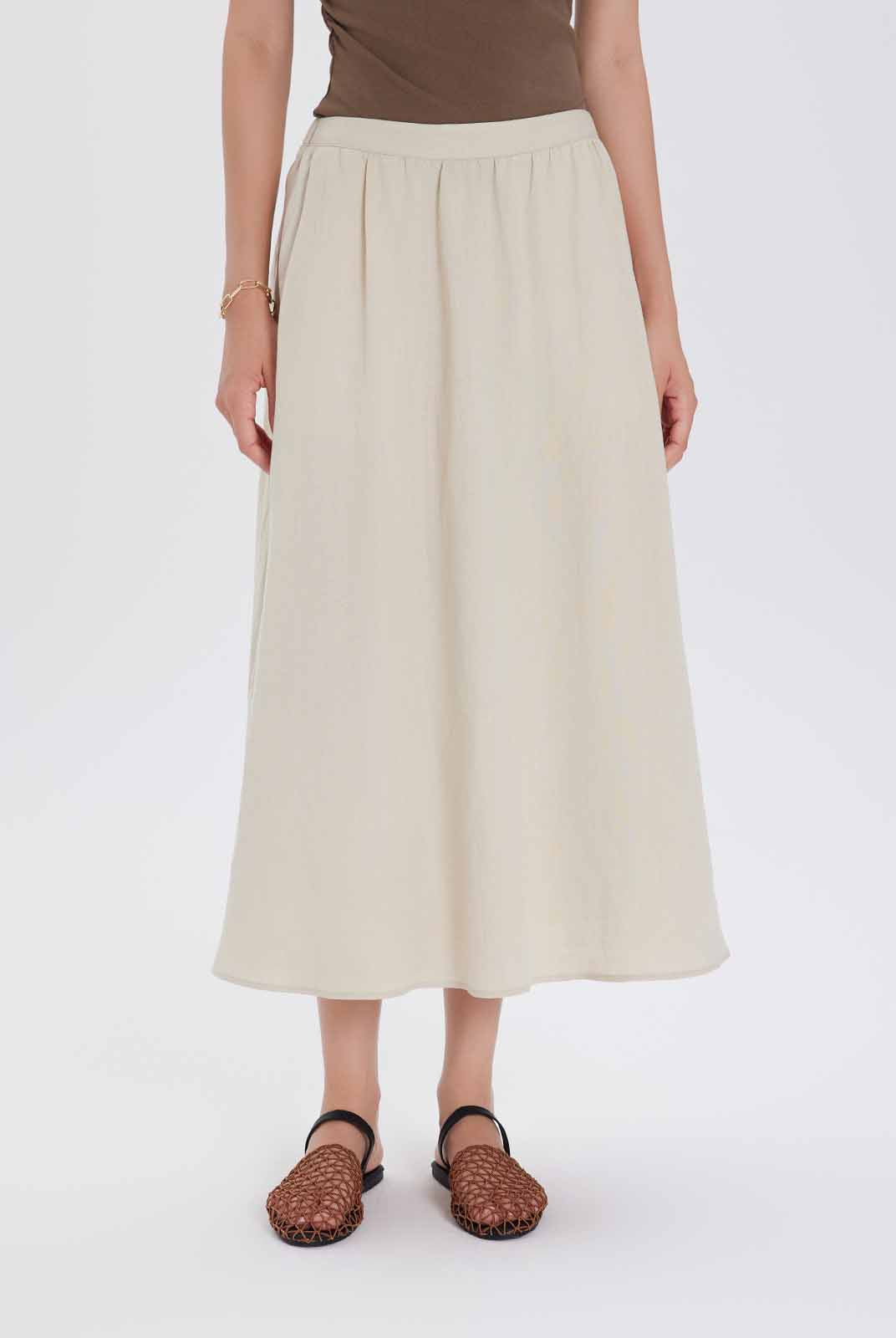 ASOBIO Linen-Blend A-Line Midi Skirt