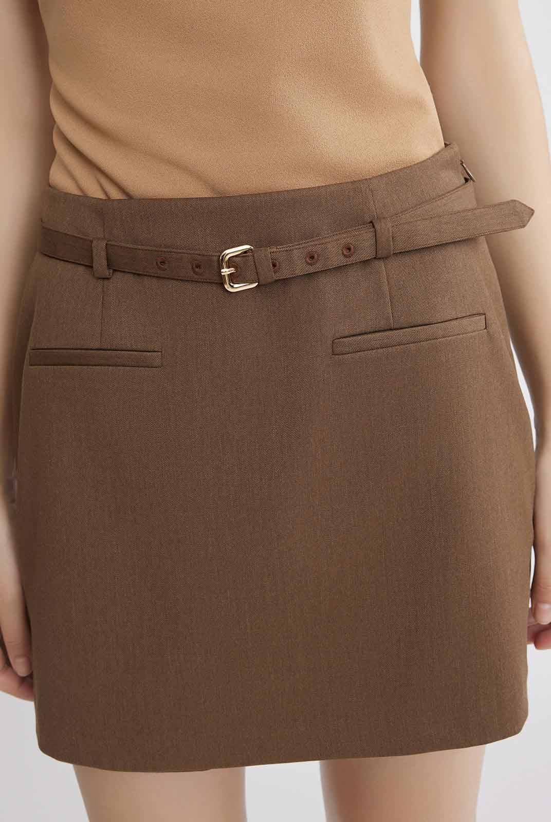 ASOBIO Wool-Blend Mini Skort with Belt