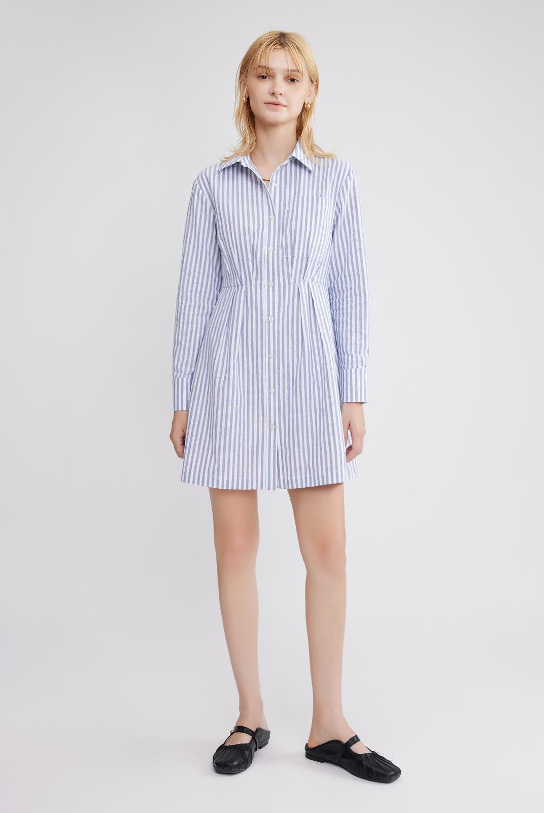 ASOBIO Striped Cotton Shirt Mini Dress