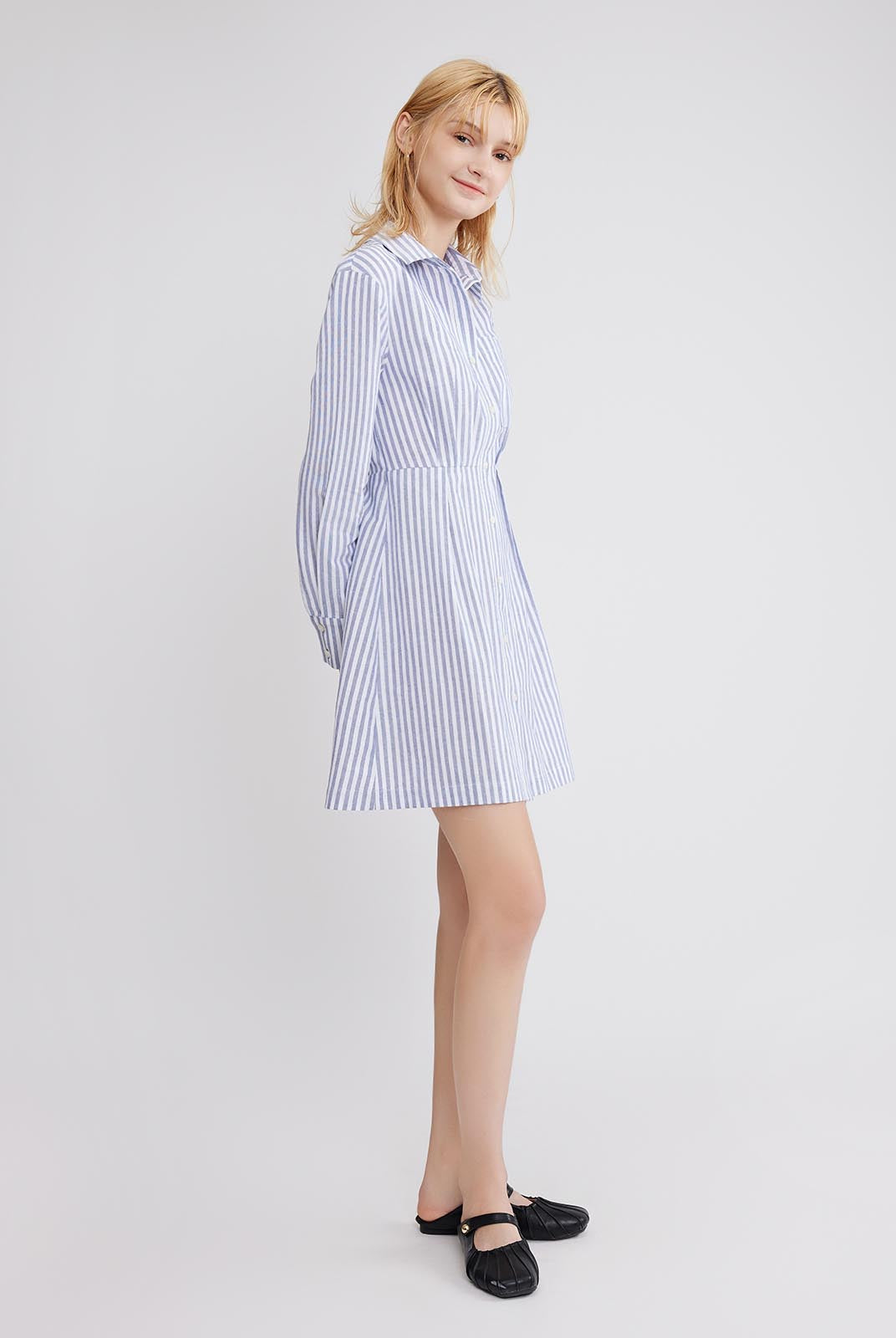 ASOBIO Striped Cotton Shirt Mini Dress