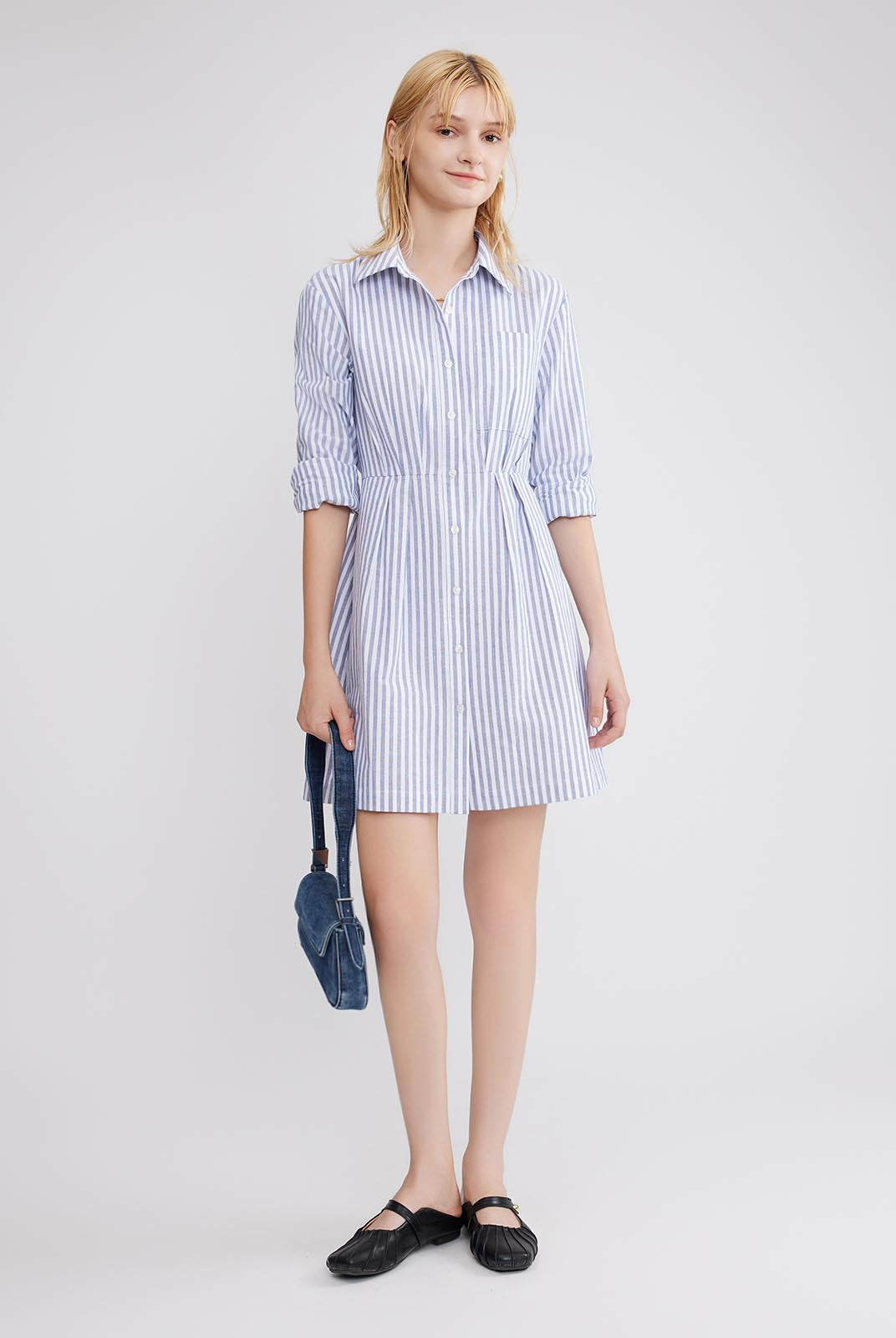 ASOBIO Striped Cotton Shirt Mini Dress