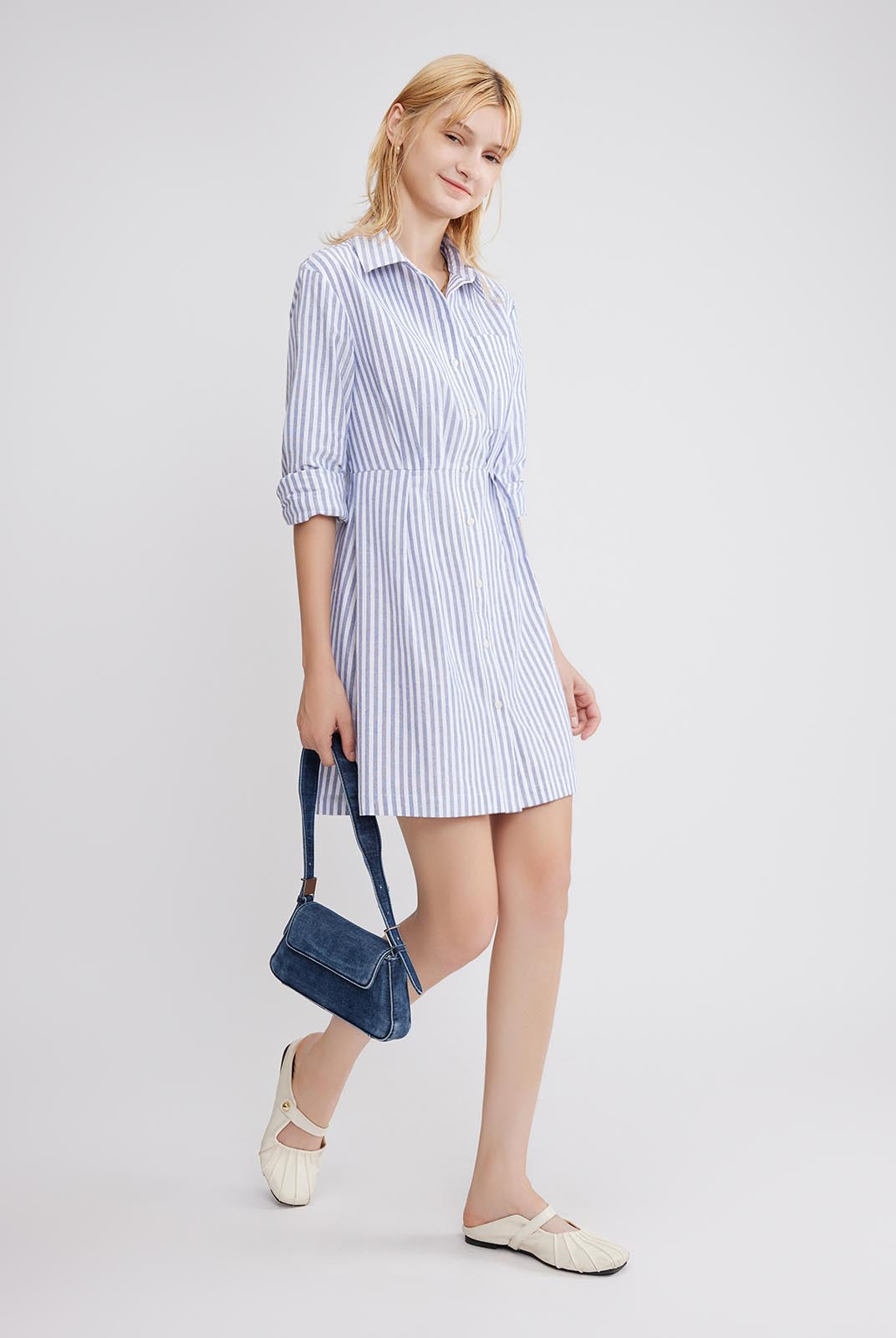 ASOBIO Striped Cotton Shirt Mini Dress