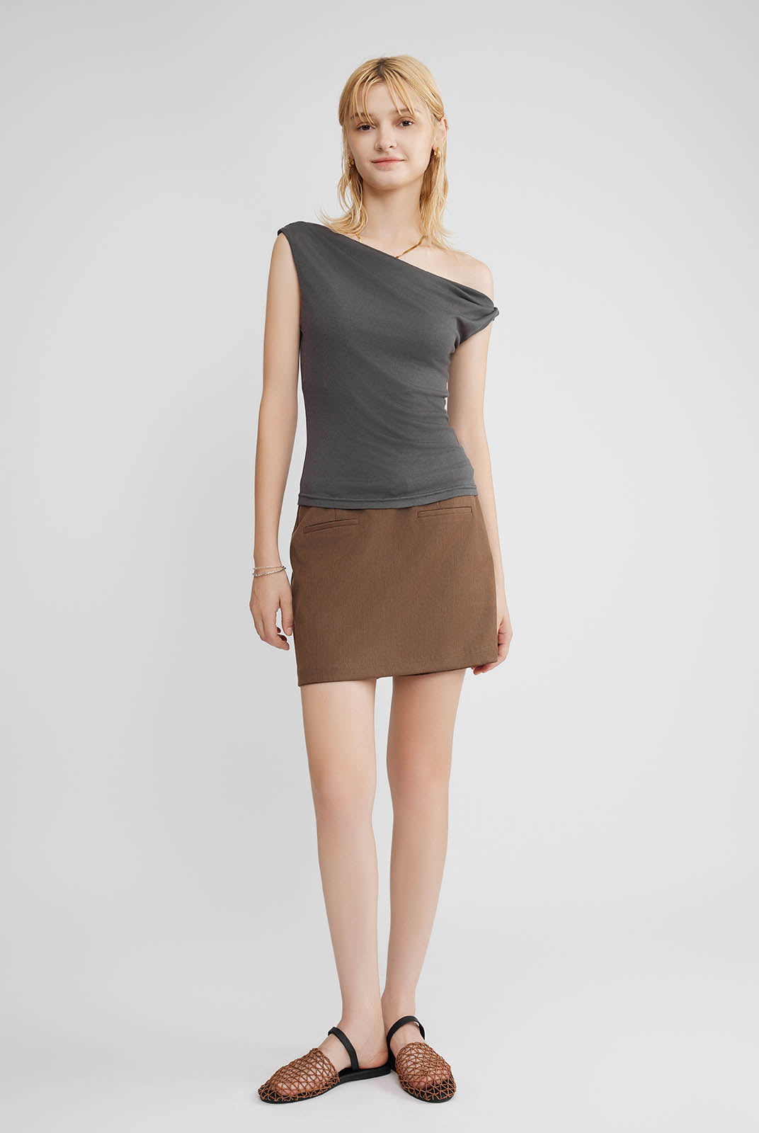 ASOBIO Sculpted Asymmetric Knit Top