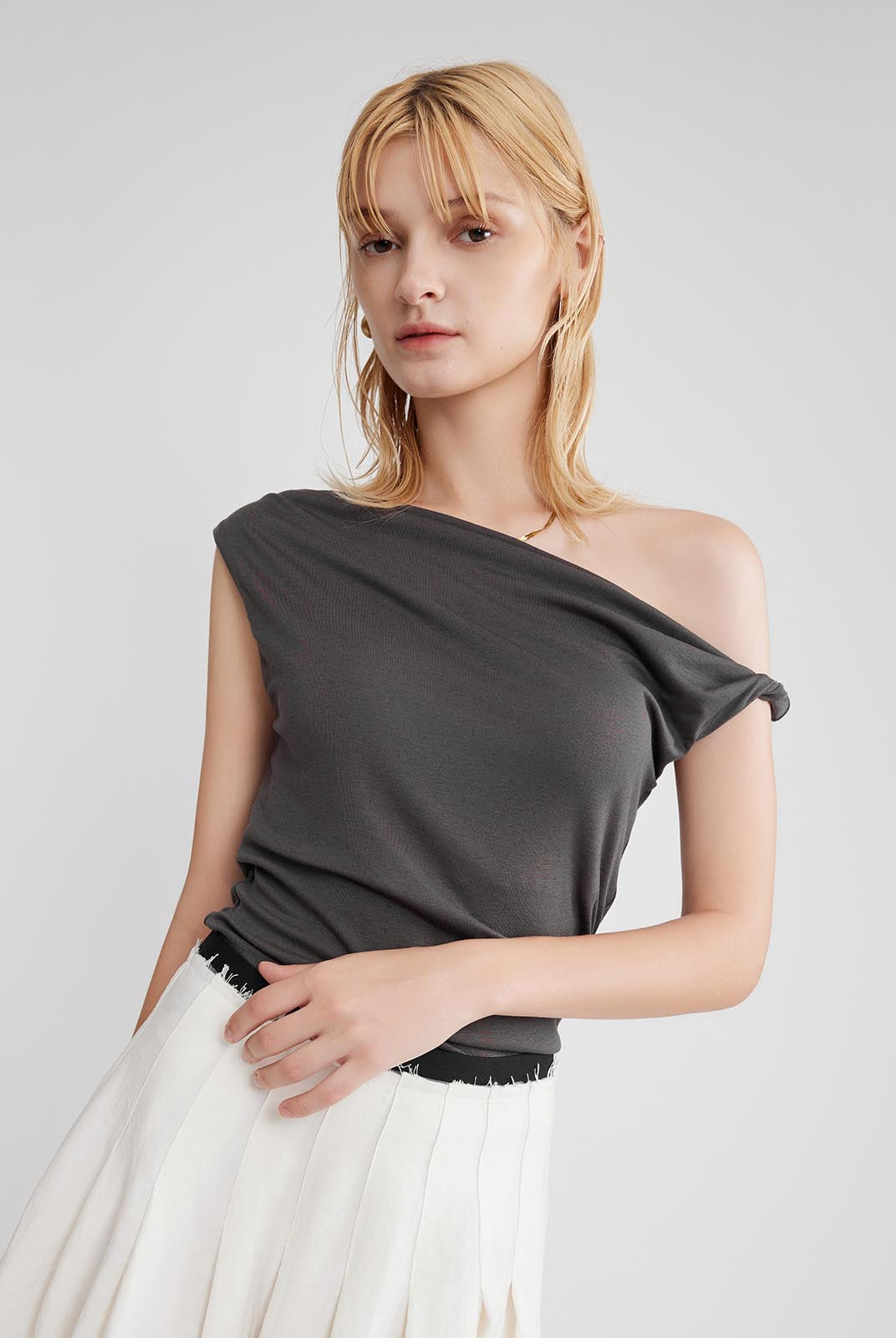 ASOBIO Sculpted Asymmetric Knit Top