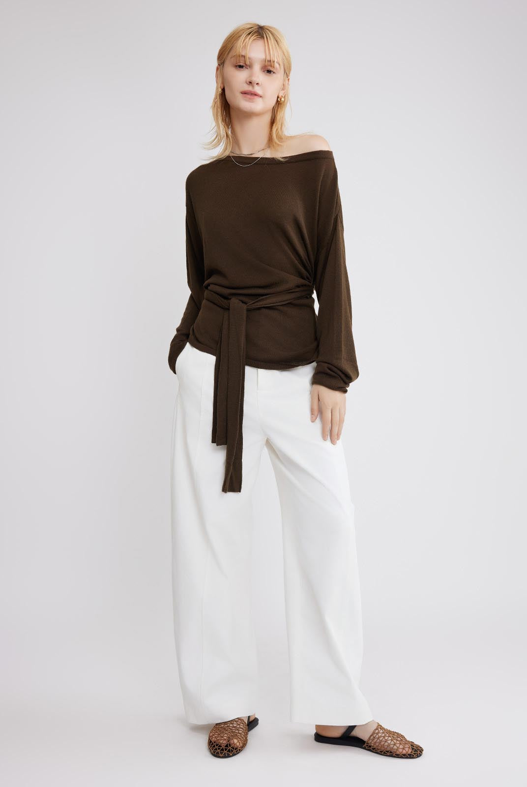 ASOBIO Wool Blend Wide Neck Knit Top