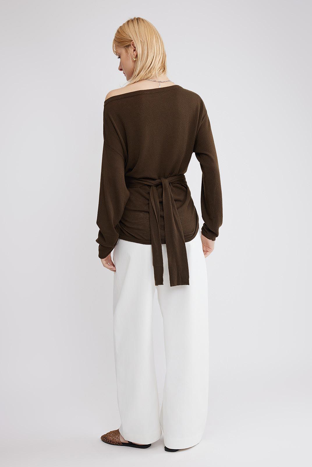 ASOBIO Wool Blend Wide Neck Knit Top