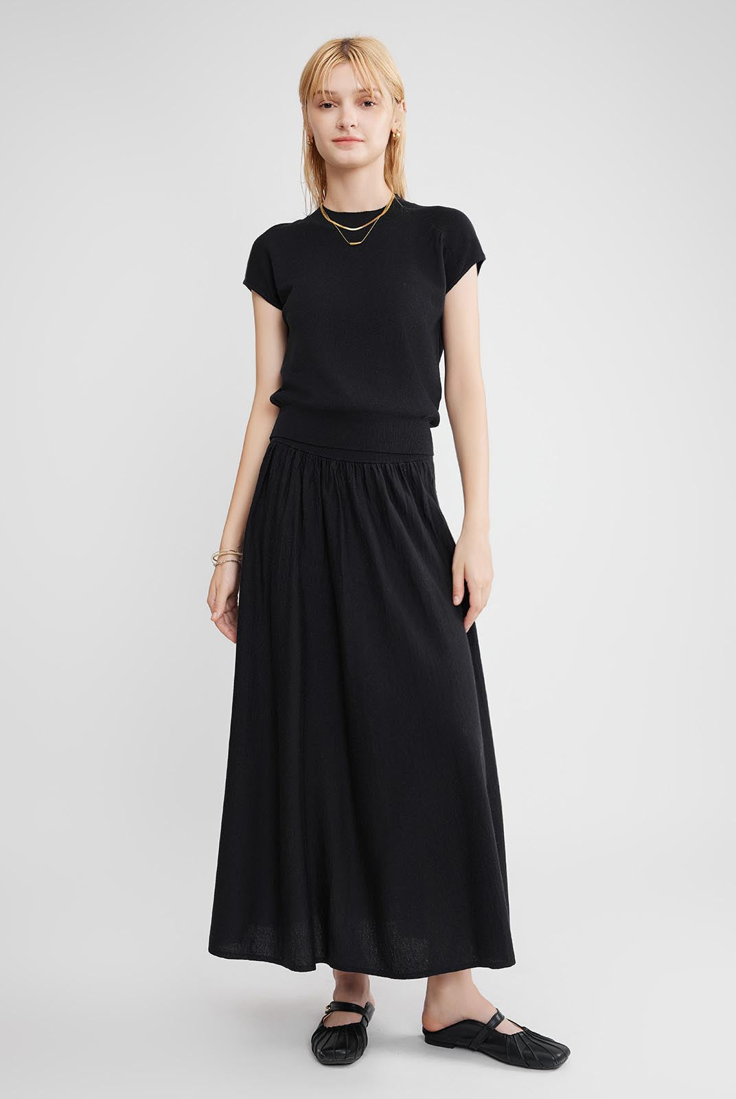 ASOBIO Wool Blend Pleated Shoulder Knit Top