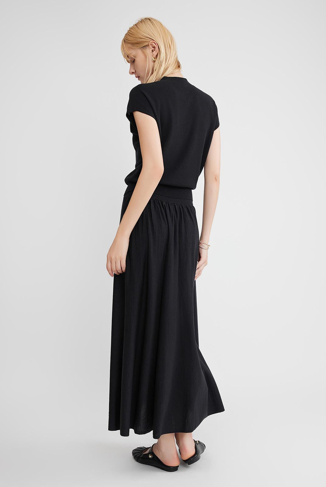 ASOBIO Wool Blend Pleated Shoulder Knit Top