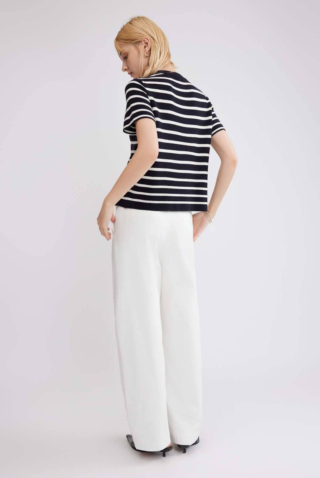 ASOBIO Wool Blend Striped Knit Top with Scarf Detail