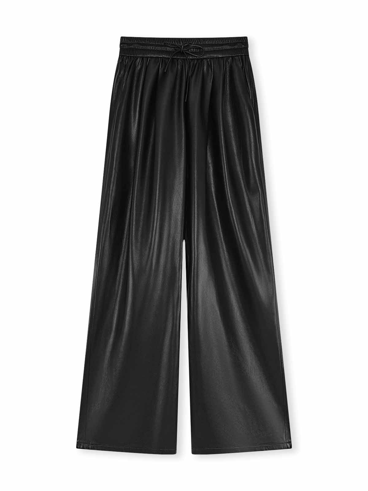 ASOBIO PU Straight-Leg Drawstring Pant