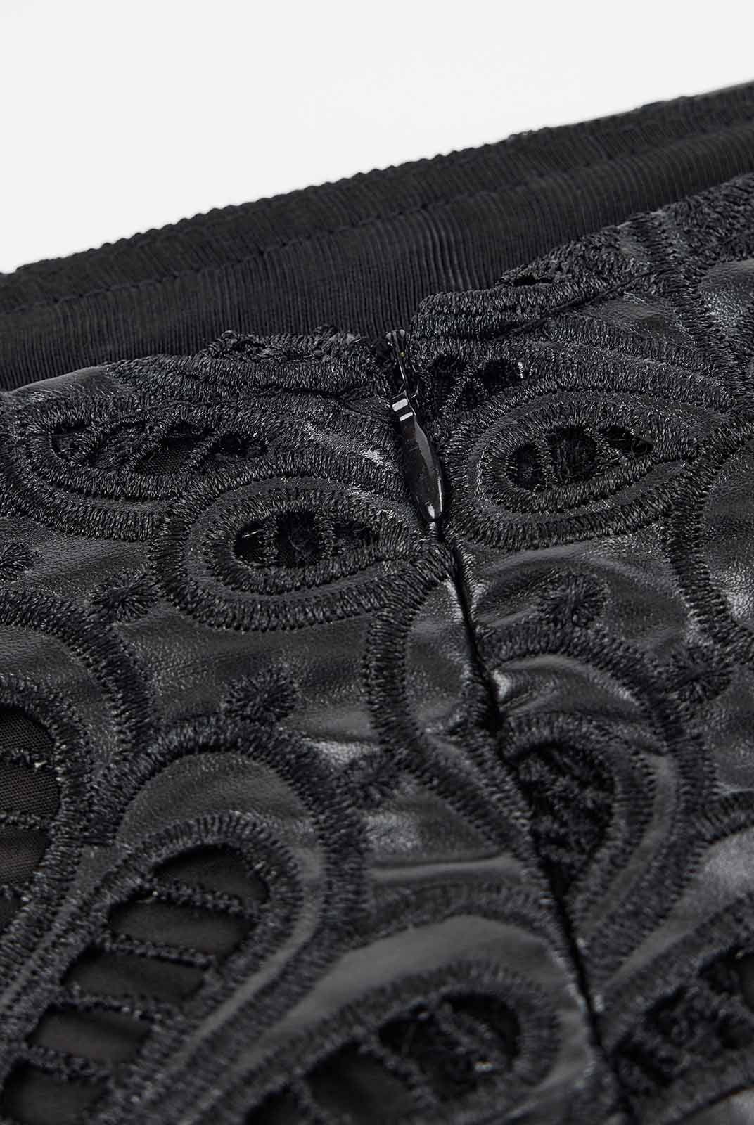 ASOBIO Embroidered PU Mini Skirt