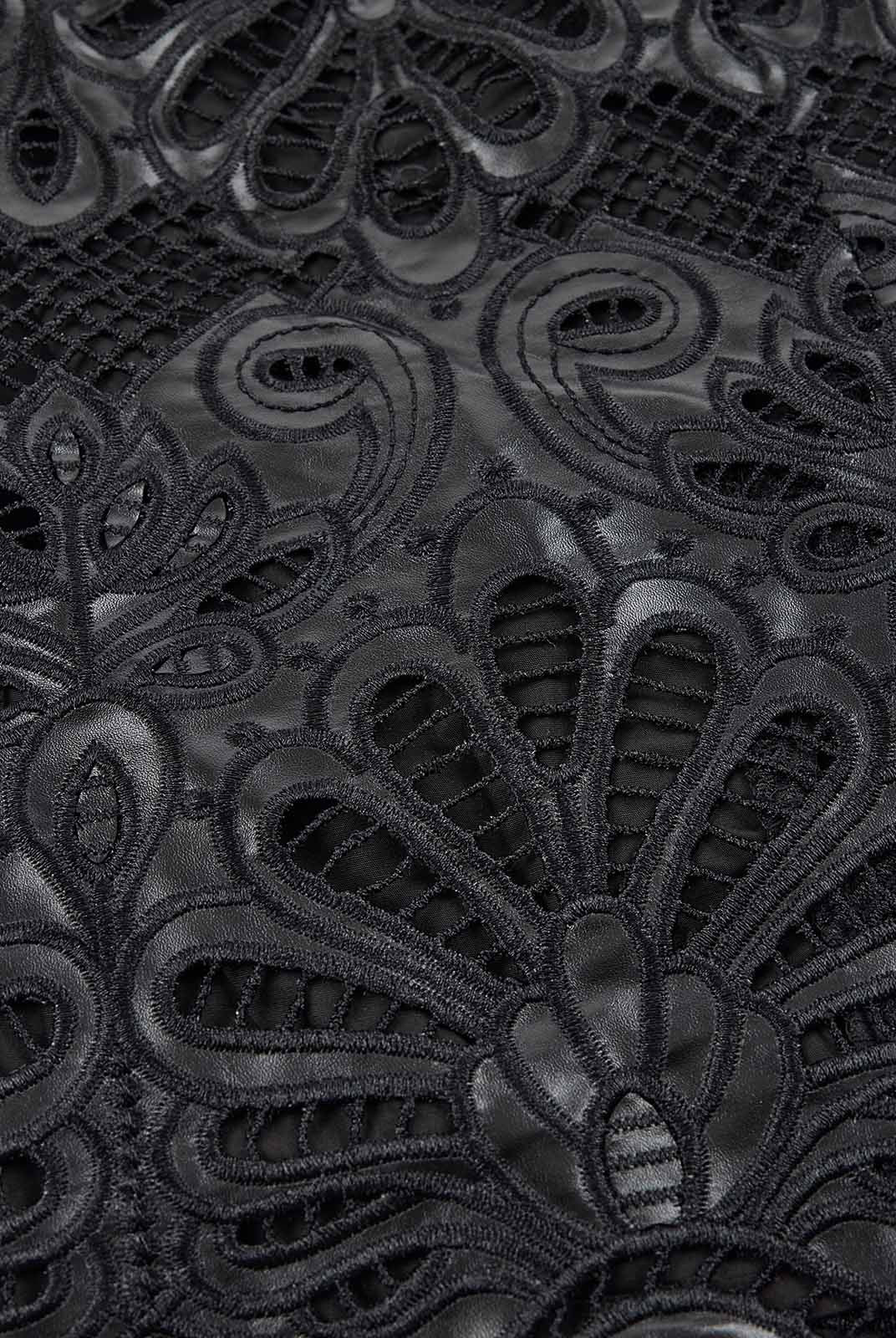 ASOBIO Embroidered PU Mini Skirt