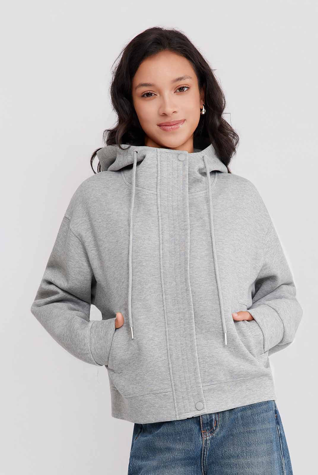 ASOBIO Hooded Drawstring Sweat Jacket