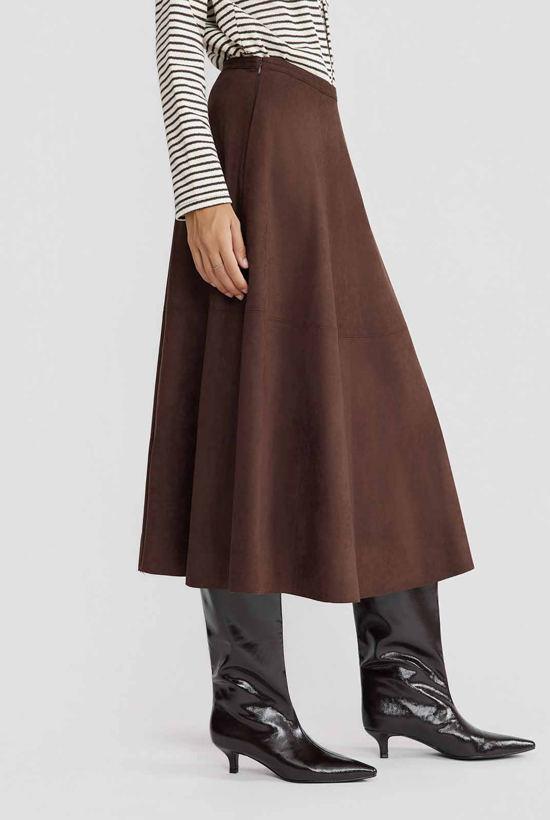 ASOBIO Suede Midi Skirt