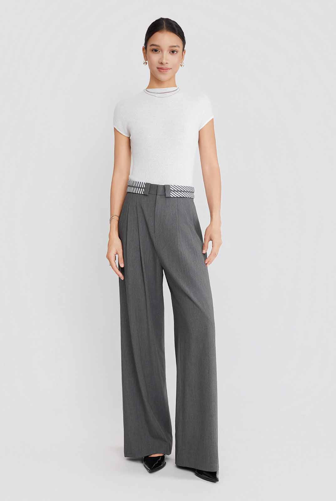 ASOBIO Tailored Contrast Waistband Straight-Leg Trousers