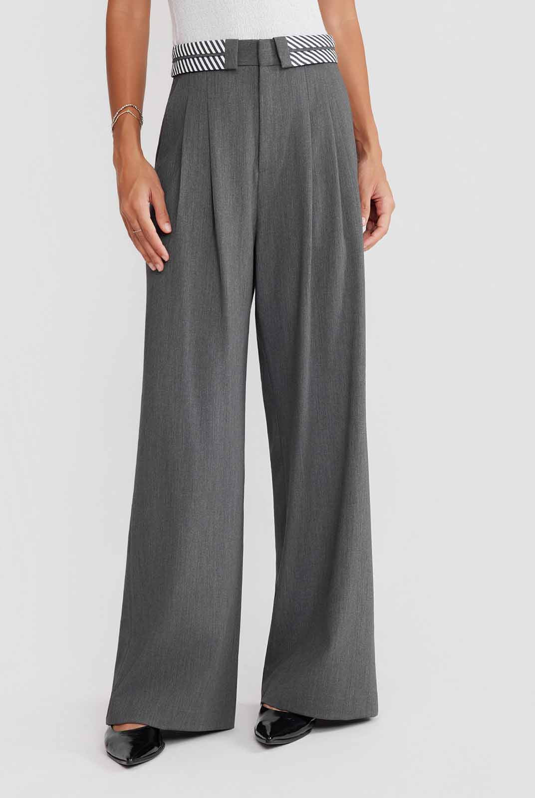 ASOBIO Tailored Contrast Waistband Straight-Leg Trousers