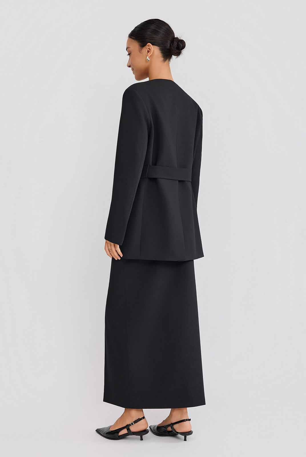 ASOBIO Belted V-Neck Structured Blazer