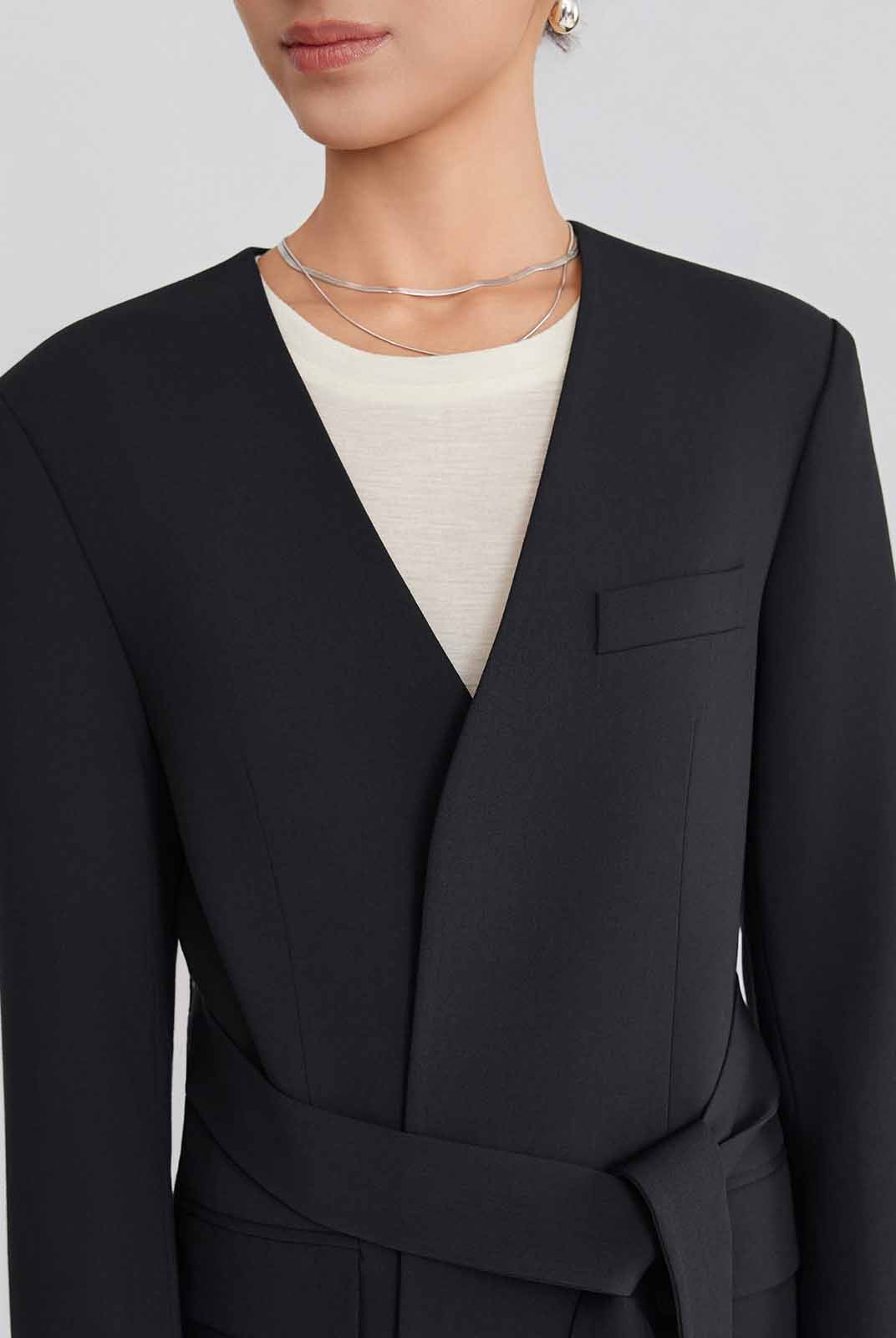 ASOBIO Belted V-Neck Structured Blazer