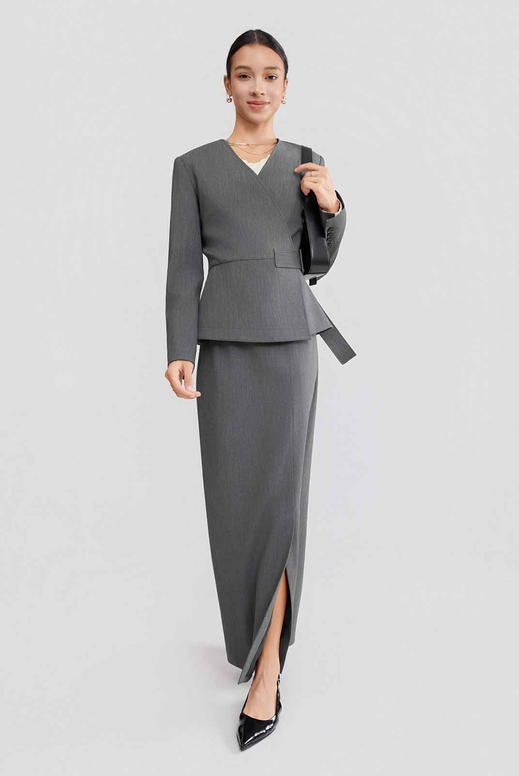 ASOBIO Wrap V-Neck Belted Blazer