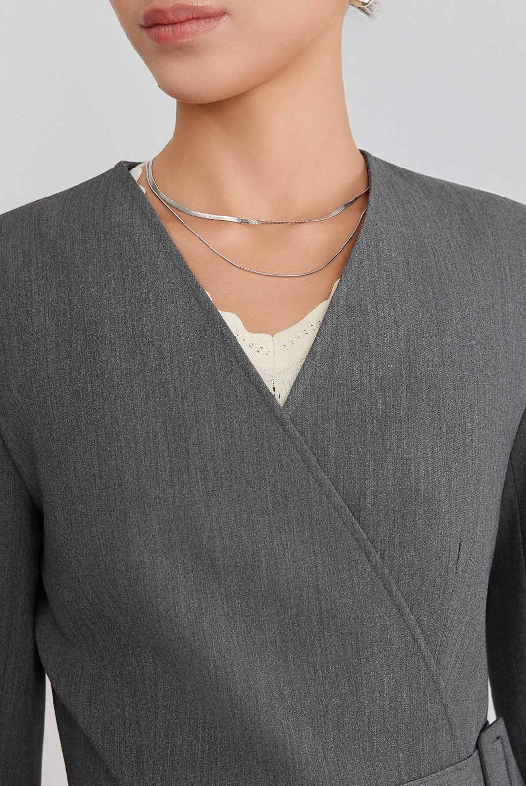 ASOBIO Wrap V-Neck Belted Blazer