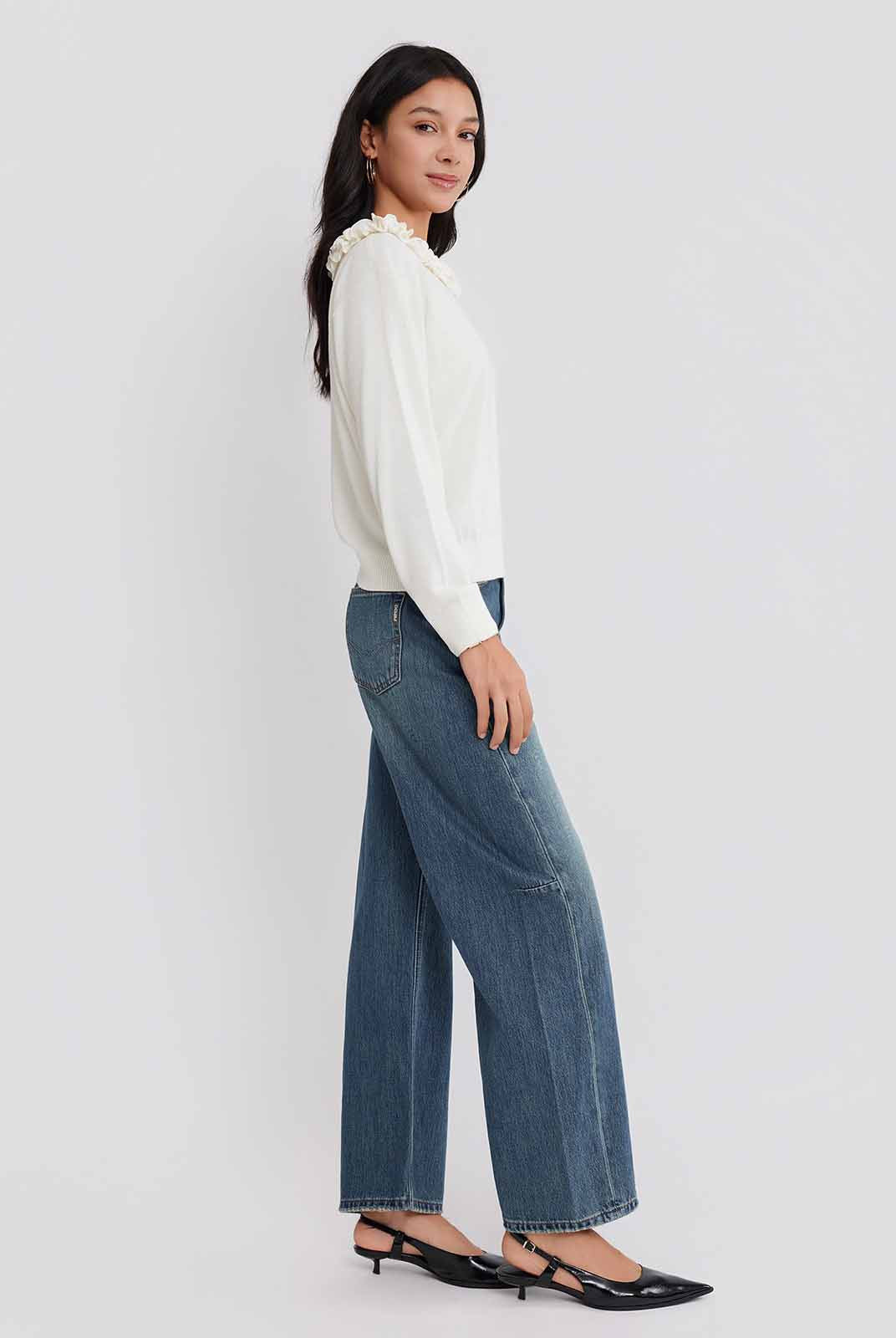 ASOBIO Wool Blend Ruffled Pullover Sweater