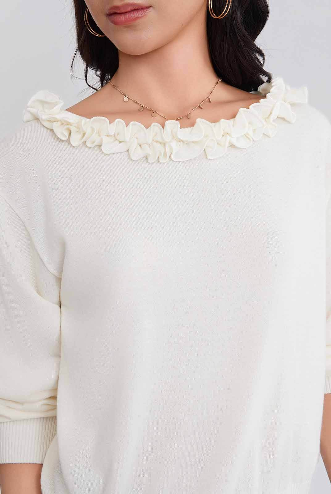 ASOBIO Wool Blend Ruffled Pullover Sweater