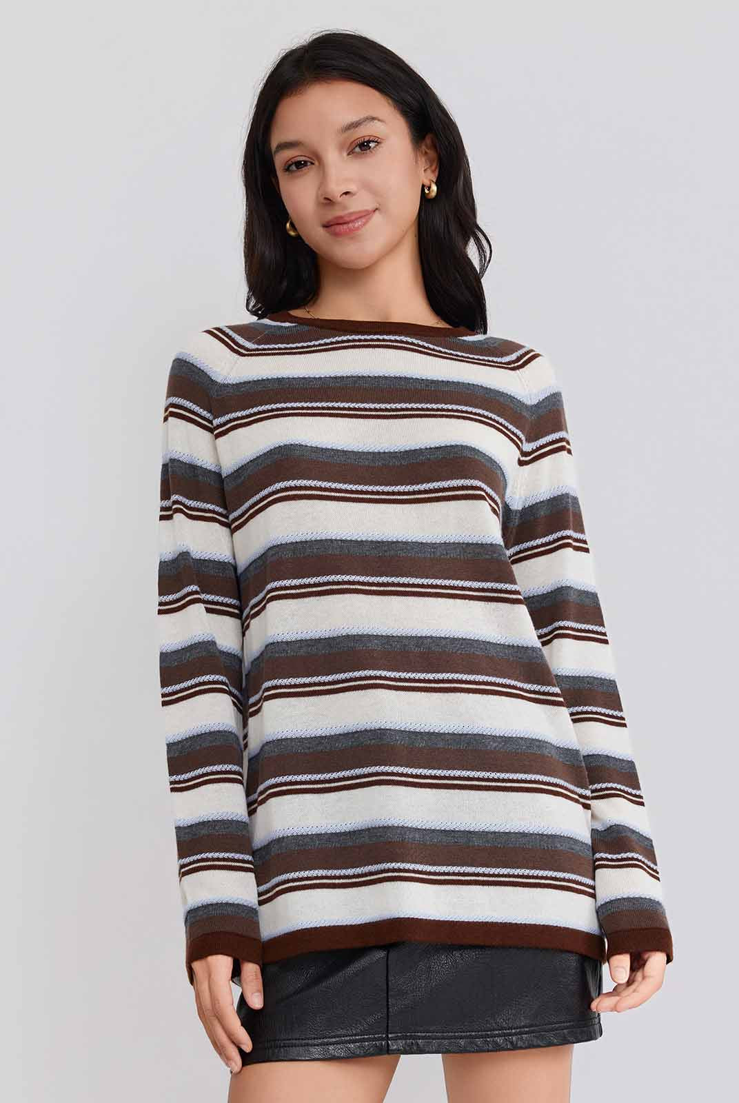 ASOBIO Wool Blend Striped Pullover Sweater